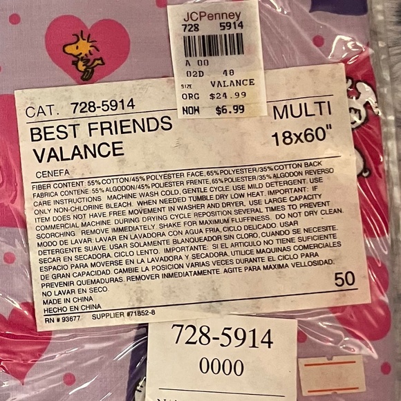 Peanuts Window Valence Best Friends Snoopy & Woodstock with Hearts 18x60 - Picture 3 of 8